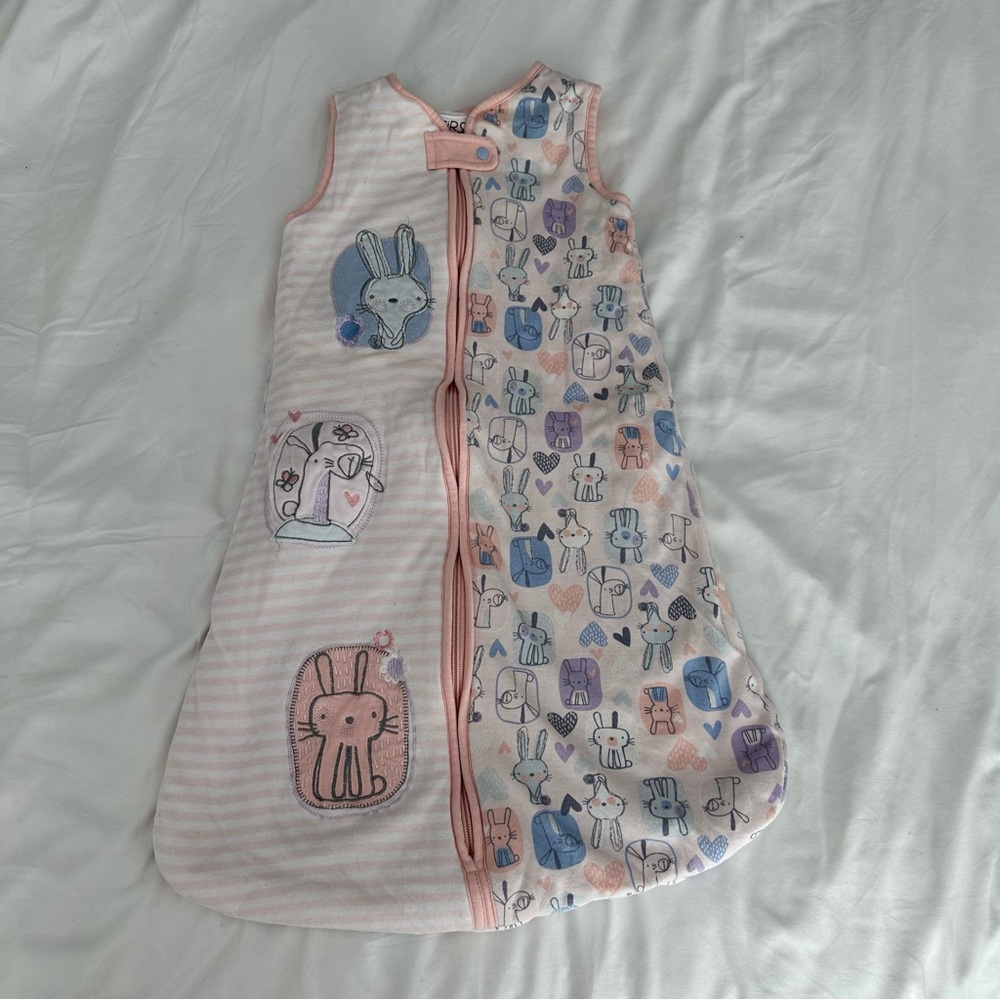 First Wish Baby Sleeping Sack with Bunny Print - Pink and Blue Size 0-6M